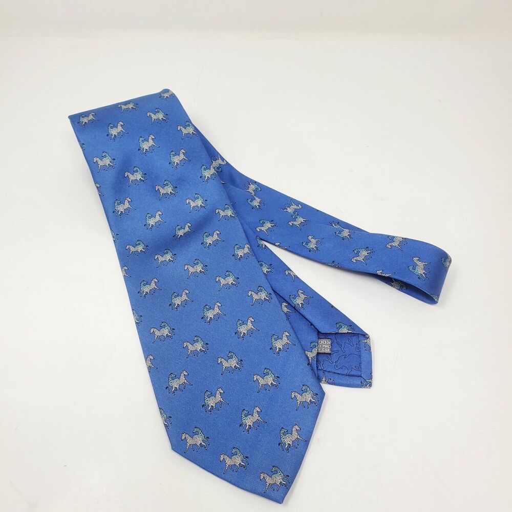Hunting World 100% Silk Necktie With Zebra Print 3.5" x 56" Vintage